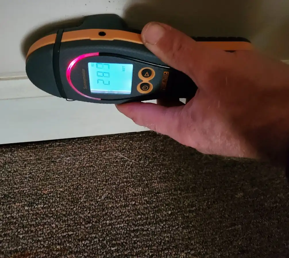 Moisture detection at baseboard during Burst Pipe Cleanup in East Marlborough